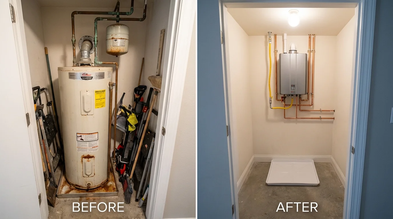 Tank water heater versus wall-mounted tankless unit comparison for Cuba, IL homeowners